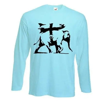 Banksy Heavy Weaponry Elephant Long Sleeve T-Shirt M / Light Blue