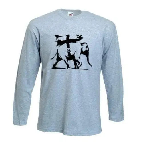 Banksy Heavy Weaponry Elephant Long Sleeve T-Shirt M / Light Grey