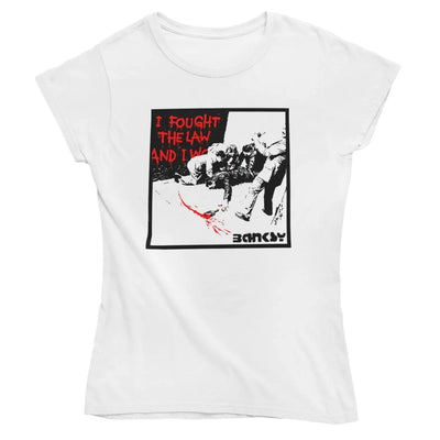 Banksy I Fought The Law Ladies T-Shirt - L - Womens T-Shirt