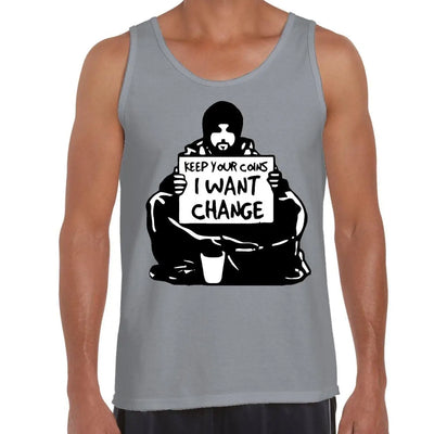 Banksy I Want Change Men's Tank Vest Top S / Light Grey