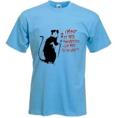 Banksy Im Out Of Bed And Dressed Rat T-Shirt XL / Light Blue
