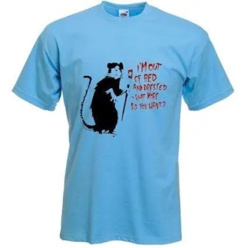 Banksy Im Out Of Bed And Dressed Rat T-Shirt XL / Light Blue
