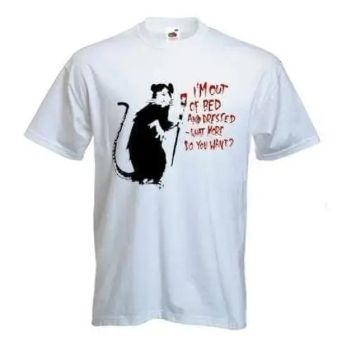 Banksy Im Out Of Bed And Dressed Rat T-Shirt XL / White