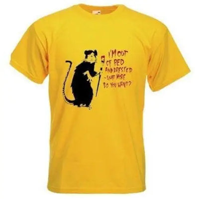 Banksy Im Out Of Bed And Dressed Rat T-Shirt XL / Yellow