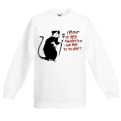 Banksy I'm Out of Bed Rat Graffiti Children's Toddler Kids Sweatshirt Jumper 14-15 / White