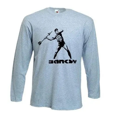 Banksy Javelin Thrower Long Sleeve T-Shirt XL / Light Grey