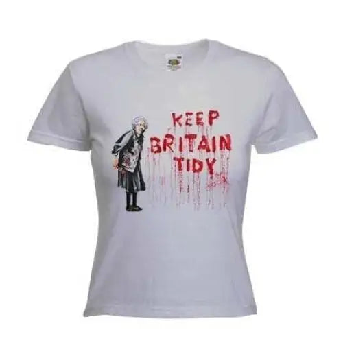 Banksy Keep Britain Tidy Granny Ladies T-Shirt L / Light Grey