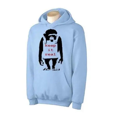 Banksy Keep It Real Monkey Hoodie L / Light Blue