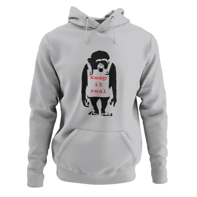 Banksy Keep It Real Monkey Hoodie - L / Light Grey - Hoodie