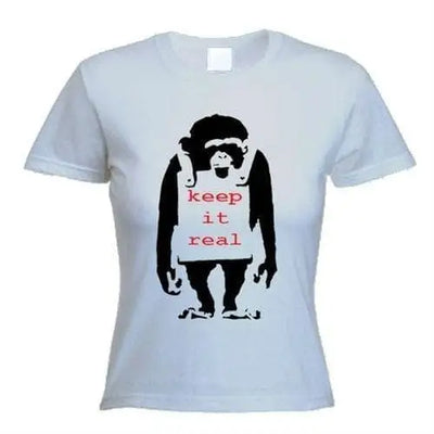 Banksy Keep It Real Monkey Ladies T-Shirt M / Light Grey