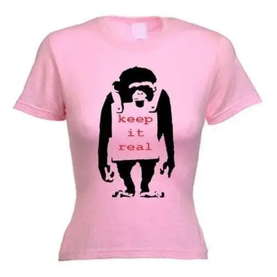 Banksy Keep It Real Monkey Ladies T-Shirt M / Light Pink