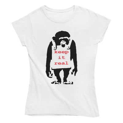 Banksy Keep It Real Monkey Ladies T-Shirt - M / White -