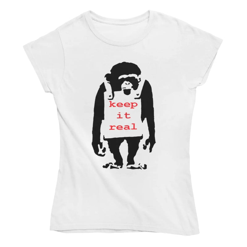Banksy Keep It Real Monkey Ladies T-Shirt - M / White -