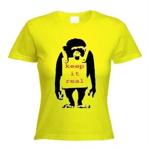 Banksy Keep It Real Monkey Ladies T-Shirt M / Yellow