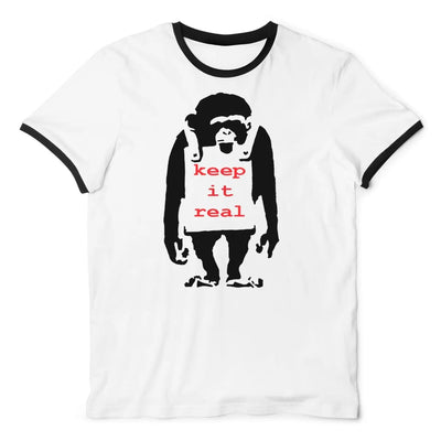 Banksy Keep It Real Monkey Ringer T-Shirt S