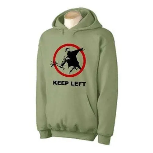 Banksy Keep Left Flower Thrower Hoodie L / Khaki