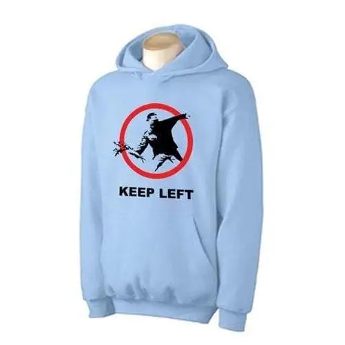 Banksy Keep Left Flower Thrower Hoodie L / Light Blue