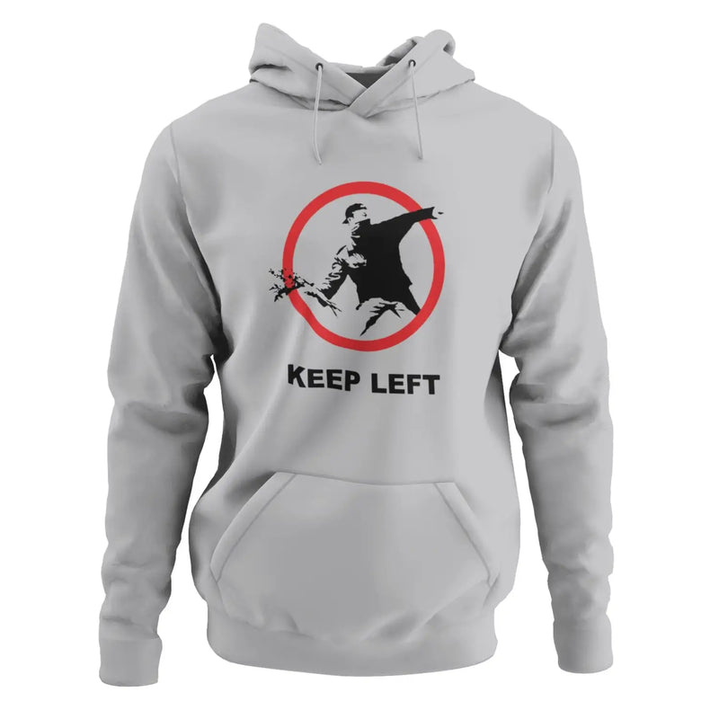 Banksy Keep Left Flower Thrower Hoodie - L / Light Grey -