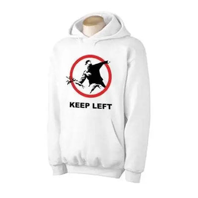 Banksy Keep Left Flower Thrower Hoodie L / White