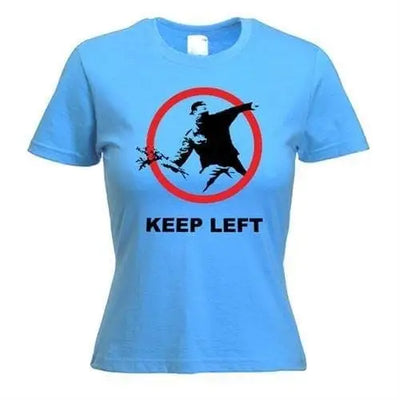 Banksy Keep Left Flower Thrower Ladies T-Shirt L / Light Blue