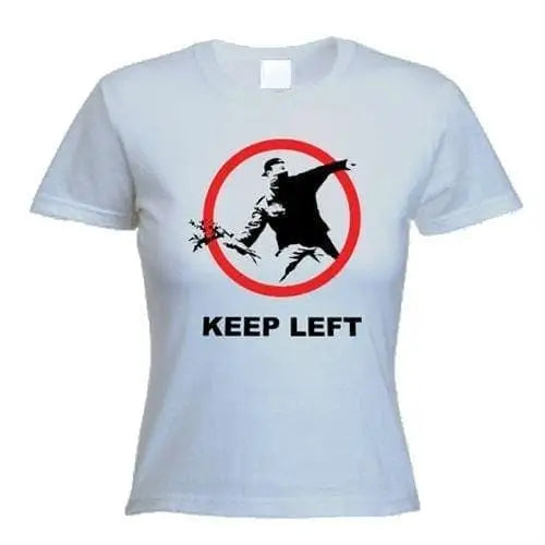 Banksy Keep Left Flower Thrower Ladies T-Shirt L / Light Grey