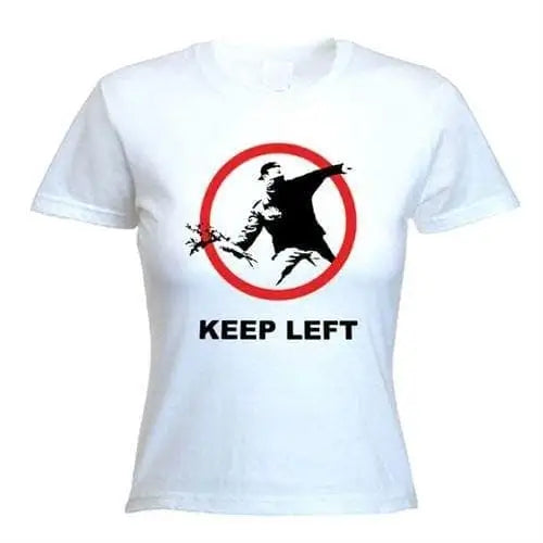 Banksy Keep Left Flower Thrower Ladies T-Shirt L / White