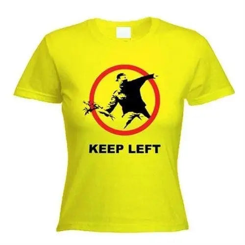Banksy Keep Left Flower Thrower Ladies T-Shirt L / Yellow