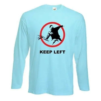 Banksy Keep Left Flower Thrower Long Sleeve T-Shirt S / Light Blue