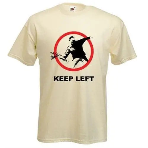 Banksy Keep Left Flower Thrower Mens T-Shirt M / Cream