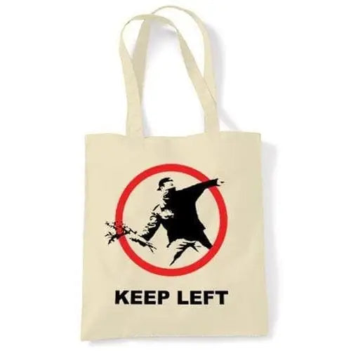 Banksy Keep Left Flower Thrower Shoulder bag Cream