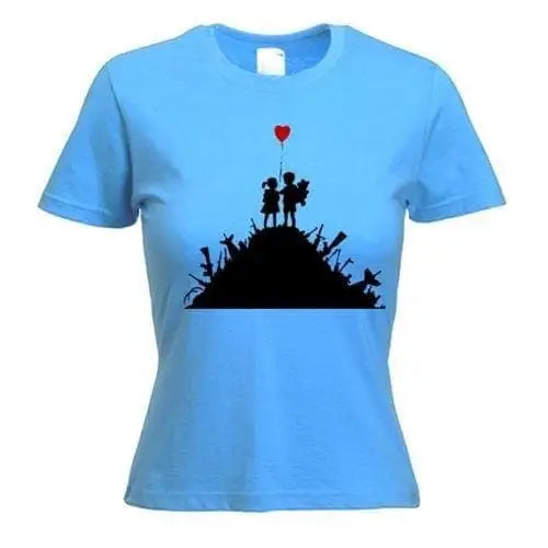 Banksy Kids On Guns Ladies T-Shirt S / Light Blue