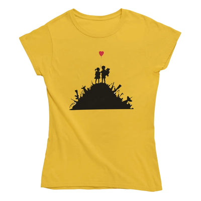 Banksy Kids On Guns Ladies T-Shirt S / Yellow