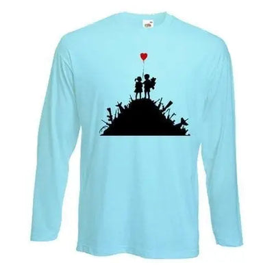 Banksy Kids On Guns Long Sleeve T-Shirt XXL / Light Blue