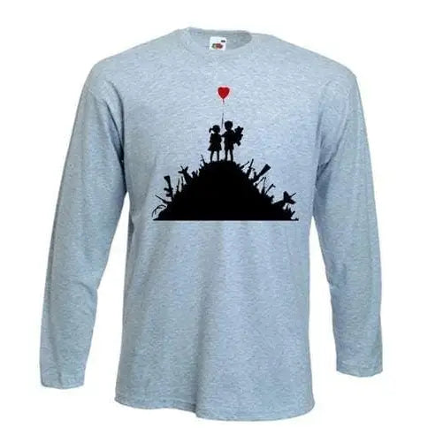 Banksy Kids On Guns Long Sleeve T-Shirt XXL / Light Grey