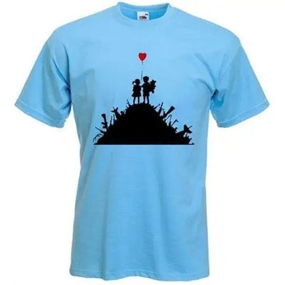 Banksy Kids On Guns Mens T-Shirt L / Light Blue