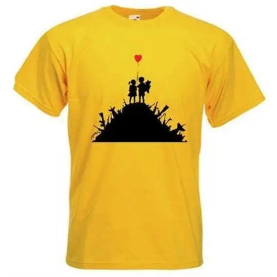 Banksy Kids On Guns Mens T-Shirt L / Yellow