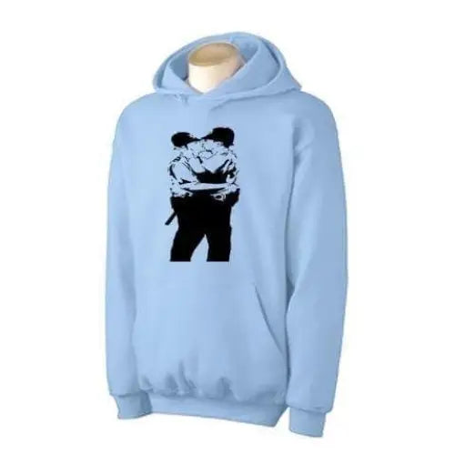 Banksy Kissing Coppers Hoodie XXL / Light Blue