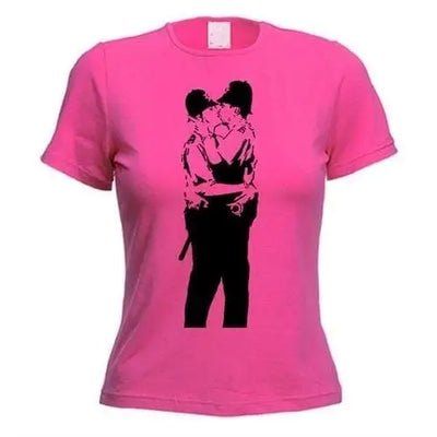Banksy Kissing Coppers Ladies T-Shirt XL / Dark Pink