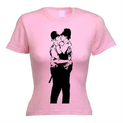 Banksy Kissing Coppers Ladies T-Shirt XL / Light Pink