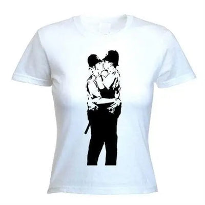 Banksy Kissing Coppers Ladies T-Shirt XL / White