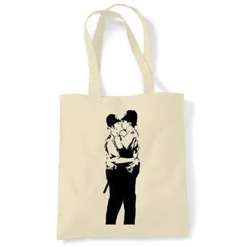 Banksy Kissing Coppers Shoulder bag Cream