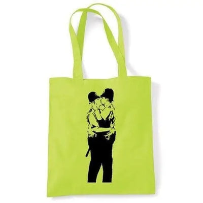 Banksy Kissing Coppers Shoulder bag Lime Green