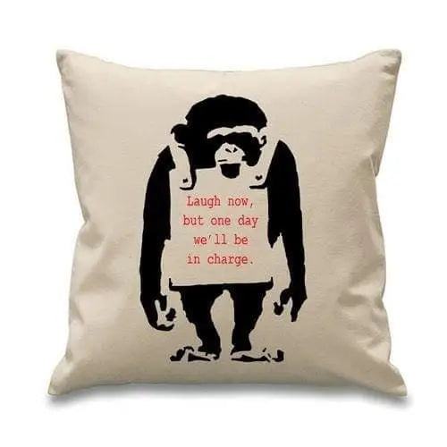 Banksy Laugh Now Monkey Cushion Cream