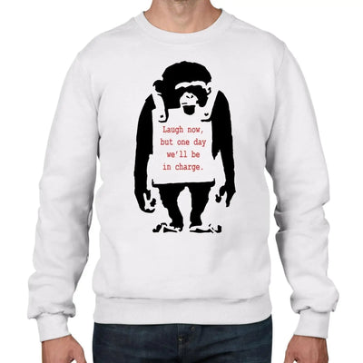 Banksy Laugh Now Monkey Graffiti Men's Sweatshirt Jumper M / White