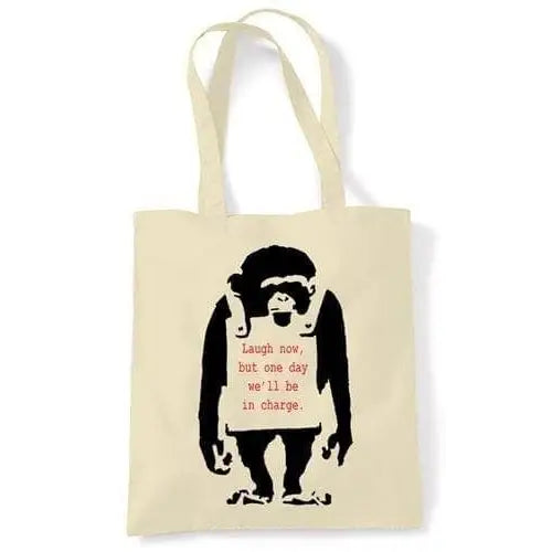 Banksy Laugh Now Monkey Tote bag Cream