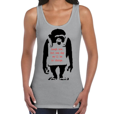 Banksy Laugh Now Monkey Women's Tank Vest Top S / Light Grey