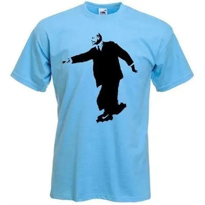 Banksy Lenin On Skates Mens T-Shirt XXL / Light Blue