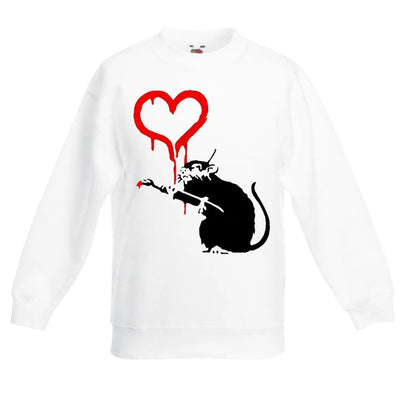 Banksy Love Rat Graffiti Children's Toddler Kids Sweatshirt Jumper 7-8 / White