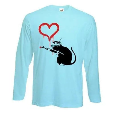 Banksy Love Rat Long Sleeve T-Shirt M / Light Blue
