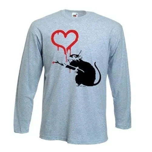 Banksy Love Rat Long Sleeve T-Shirt M / Light Grey